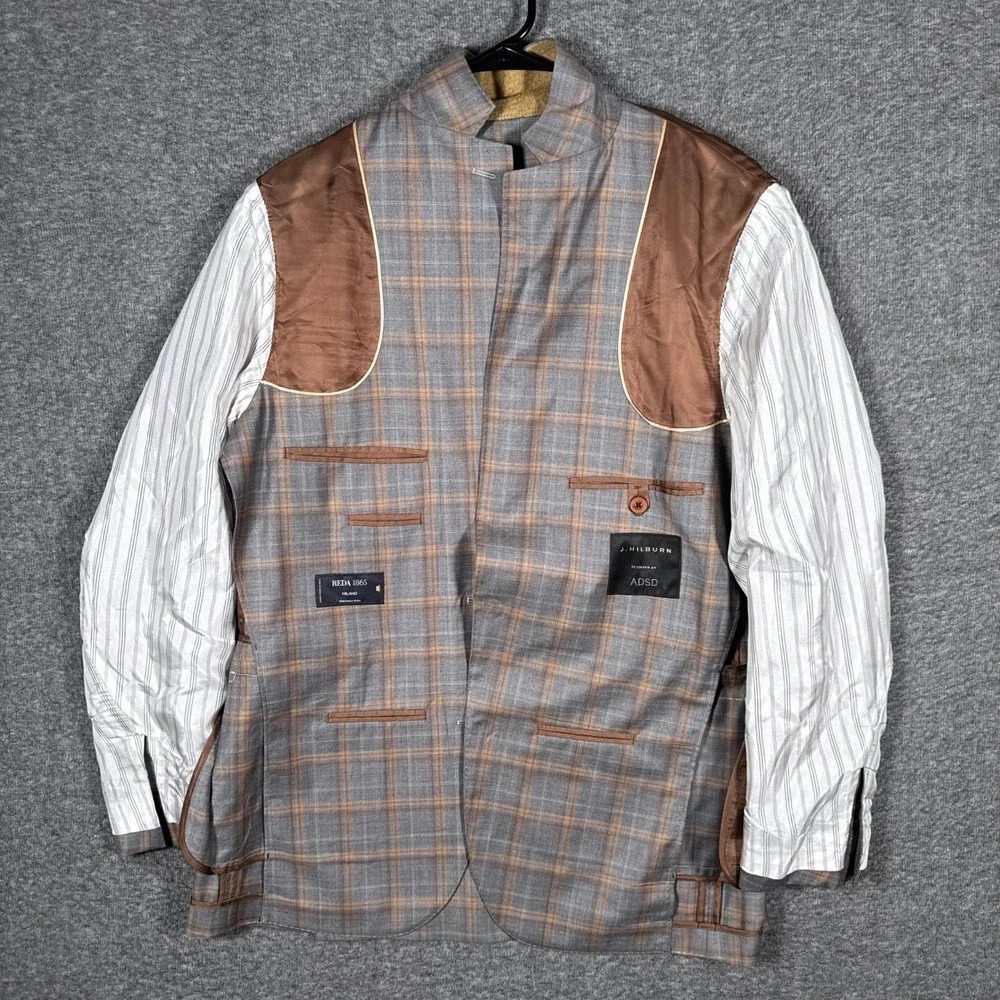 J Hilburn Sport Coat Mens 42S Windowpane Plaid Reda Italian Wool Unstructured